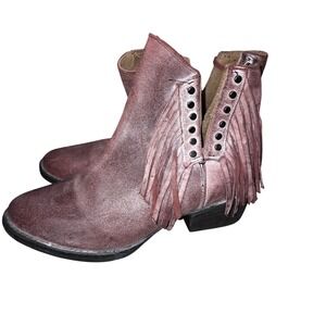 Circle G by Corral Wine Fringe‎ Studded Ankle Booties Western Womens size 6.5